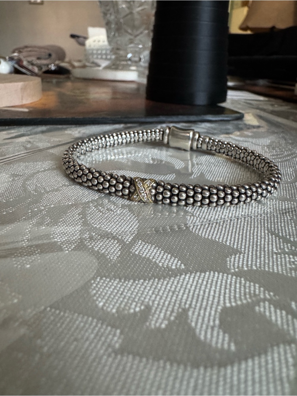 LAGOS Silver Beaded Bracelet with Gold X Accent